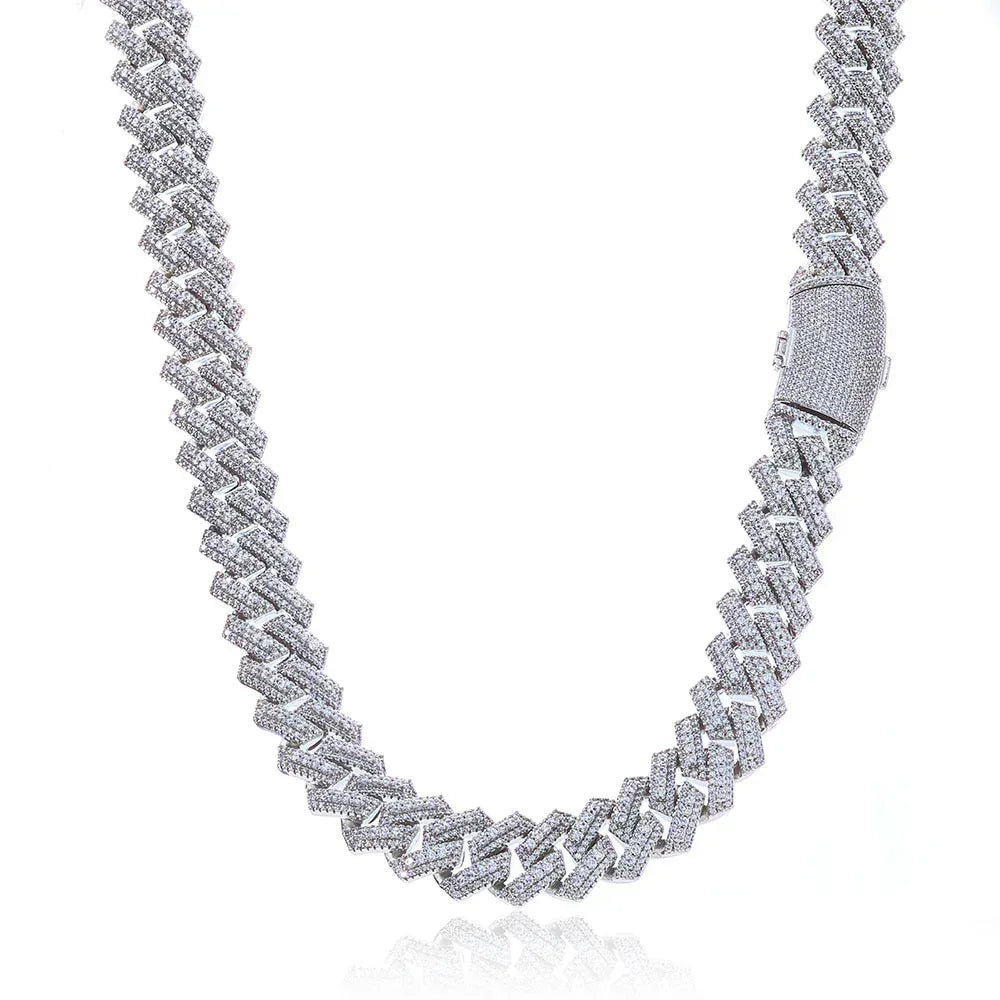 Custom 20mm Triple-Row Rhombus Cuban Chain - CaratixJewelry