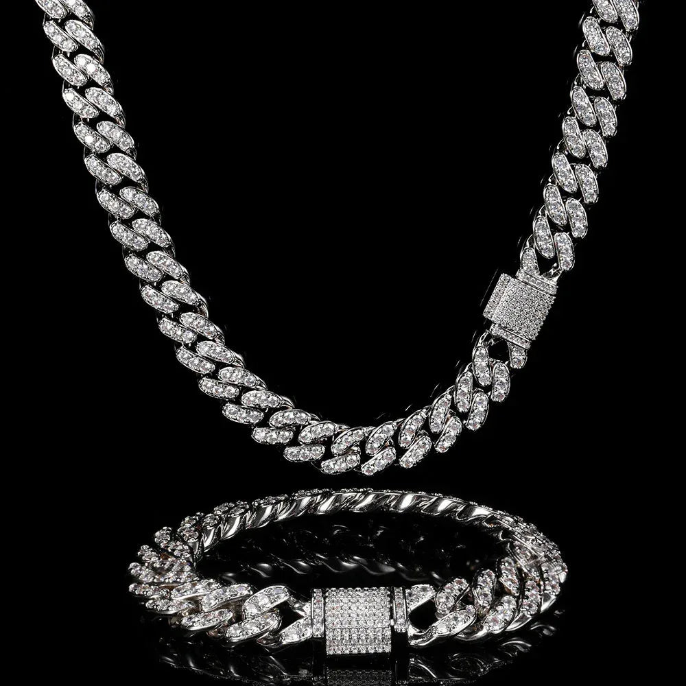 12mm Iced Out Cuban Chain Necklace Single Row Zircon - CaratixJewelry