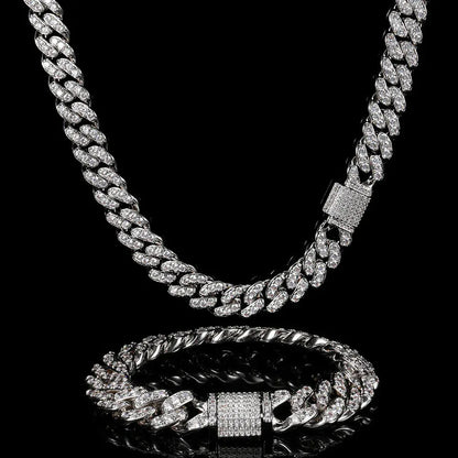 12mm Iced Out Cuban Chain Necklace Single Row Zircon - CaratixJewelry