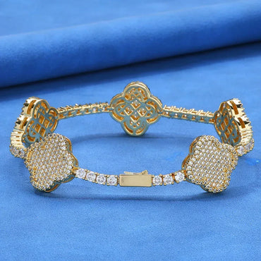 Custom S925 Silver Clover Tennis Bracelet | Elegant Women's Iced Out Jewelry | Caratix - CaratixJewelry
