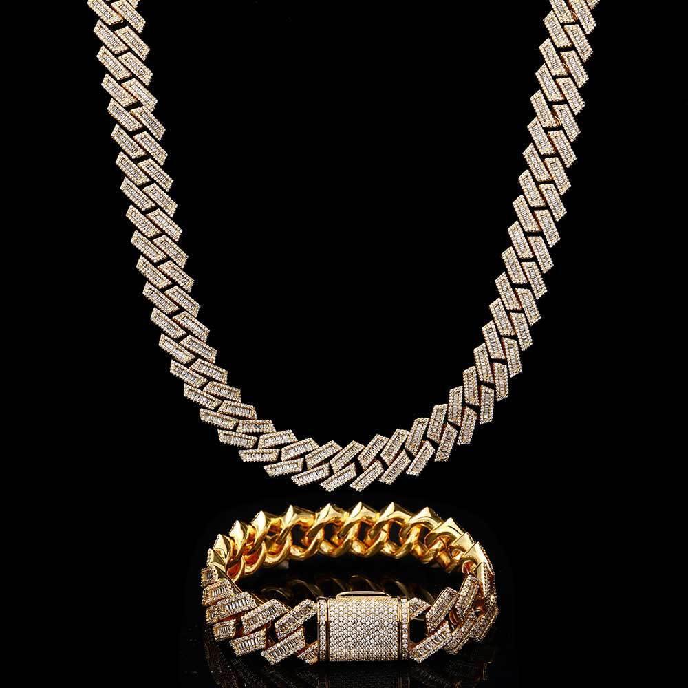 Custom 18mm Cuban Chain Necklace with Zircon Stones - CaratixJewelry