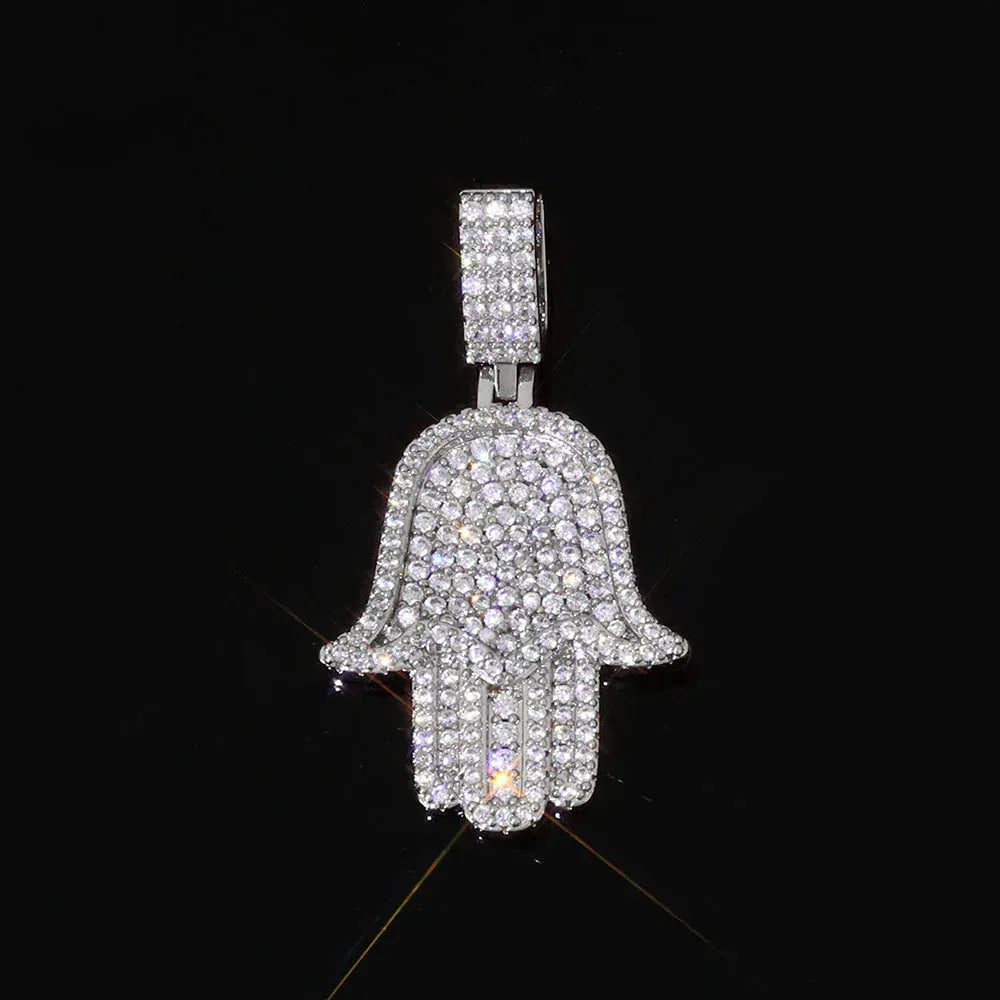 Iced Out Hand of Fatima Pendant Copper Zircon Iced Out Pendants for Men | Caratix Jewelry - CaratixJewelry