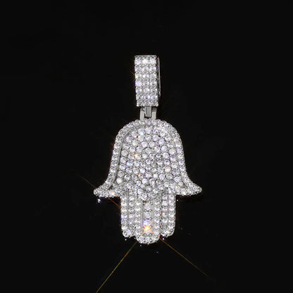 Iced Out Hand of Fatima Pendant Copper Zircon Iced Out Pendants for Men | Caratix Jewelry - CaratixJewelry