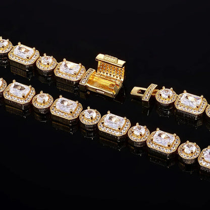 10mm Mixed Link Iced Out Cuban Chain Bracelet with Zircon | Flip Clasp Unisex Trendy Jewelry | Caratix Jewelry - CaratixJewelry