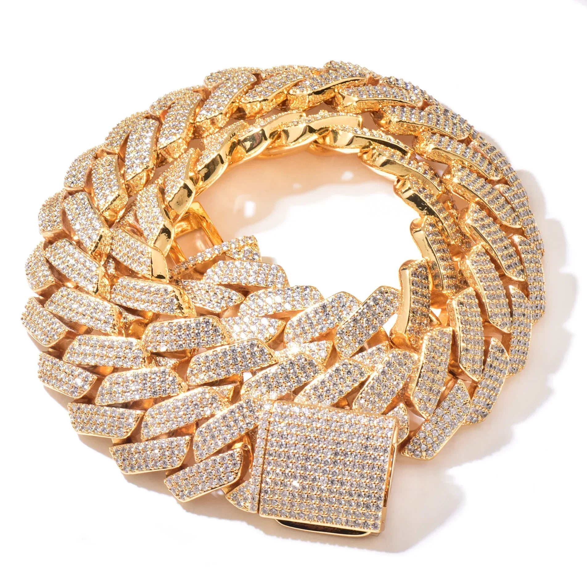 20mm 3Row Curved Gold Cuban Chain Necklace - CaratixJewelry