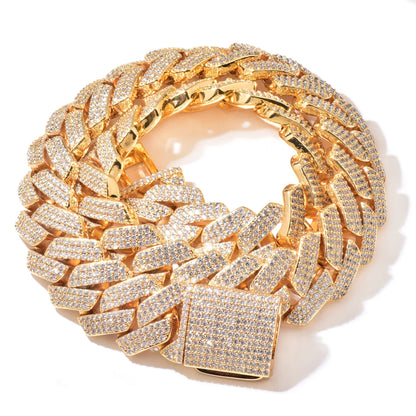 20mm 3Row Curved Gold Cuban Chain Necklace - CaratixJewelry