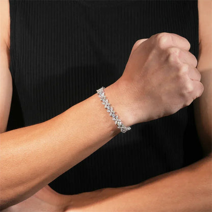 Marquise-Cut Moissanite Bracelet – S925 Sterling Silver Minimalist Iced-Out Unisex Hip Hop Streetwear Jewelry - CaratixJewelry