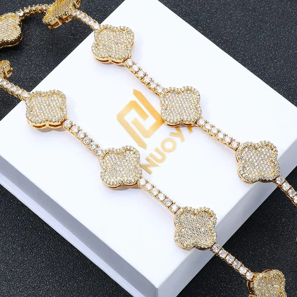 Four-Leaf Clover Moissanite Tennis Chain – S925 Sterling Silver Iced-Out Hip Hop Men’s Luxury Streetwear Necklace - CaratixJewelry