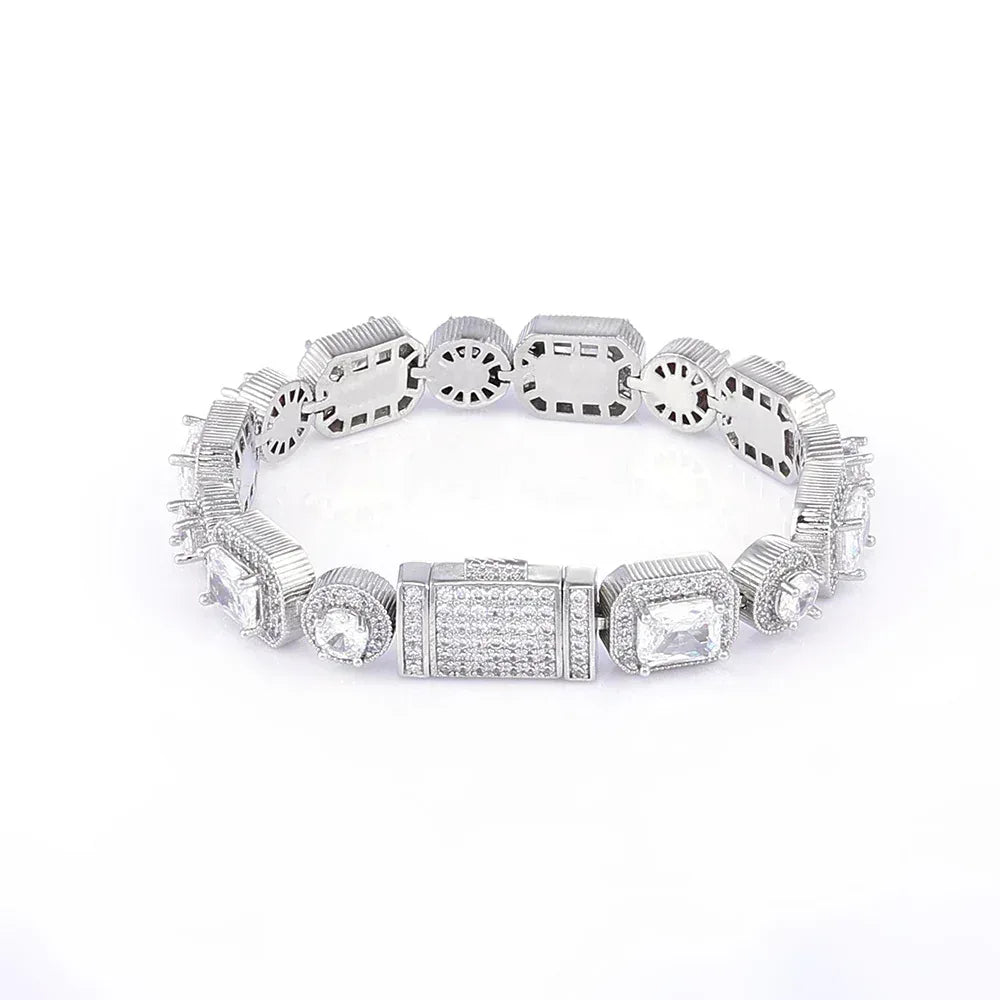 10mm Mixed Link Iced Out Cuban Chain Bracelet with Zircon | Flip Clasp Unisex Trendy Jewelry | Caratix Jewelry - CaratixJewelry