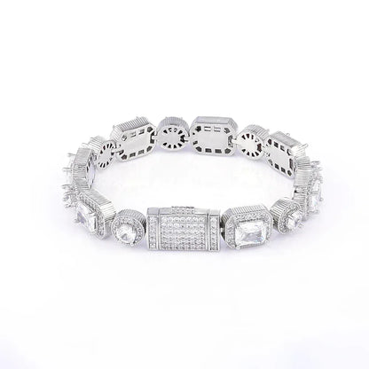 10mm Mixed Link Iced Out Cuban Chain Bracelet with Zircon | Flip Clasp Unisex Trendy Jewelry | Caratix Jewelry - CaratixJewelry