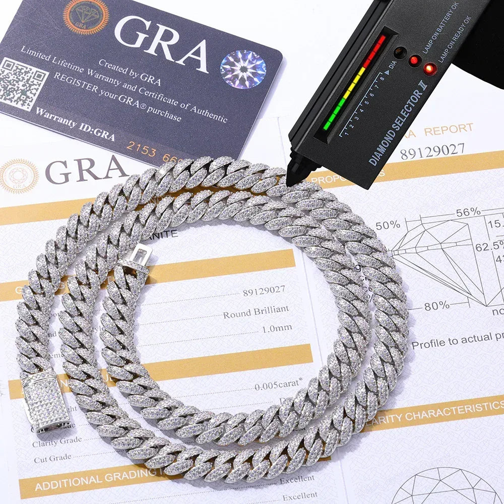 10mm Bubble Cuban Link Moissanite Chain for Men – S925 Sterling Silver Luxury Hip Hop Necklace - CaratixJewelry