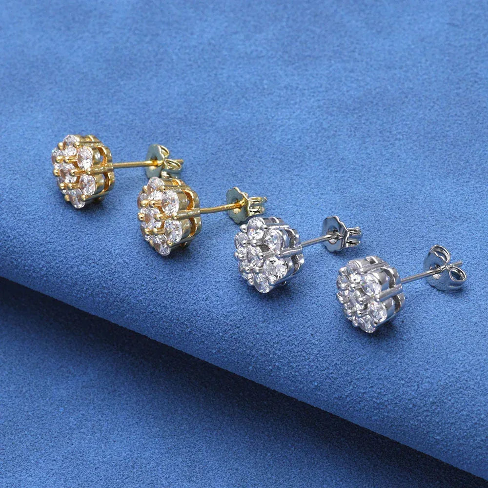 Moissanite Flower Stud Earrings for Men Iced Out Jewelry | Caratix Jewelry - CaratixJewelry