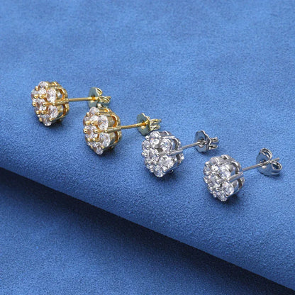 Moissanite Flower Stud Earrings for Men Iced Out Jewelry | Caratix Jewelry - CaratixJewelry