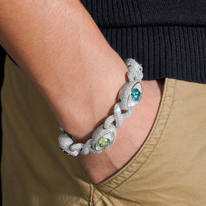 Iced-Out Eye Design Moissanite Cuban Link Bracelet – 925 Sterling Silver Hip Hop Men’s Streetwear Jewelry - CaratixJewelry