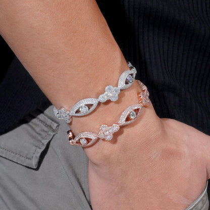 Moissanite Eye & Cross Cuban Link Bracelet – S925 Sterling Silver Iced-Out Hip Hop Streetwear Jewelry - CaratixJewelry