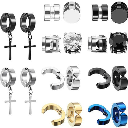 Magnetic Cross Earrings Set - Non-Pierced Zircon Studs | Caratix