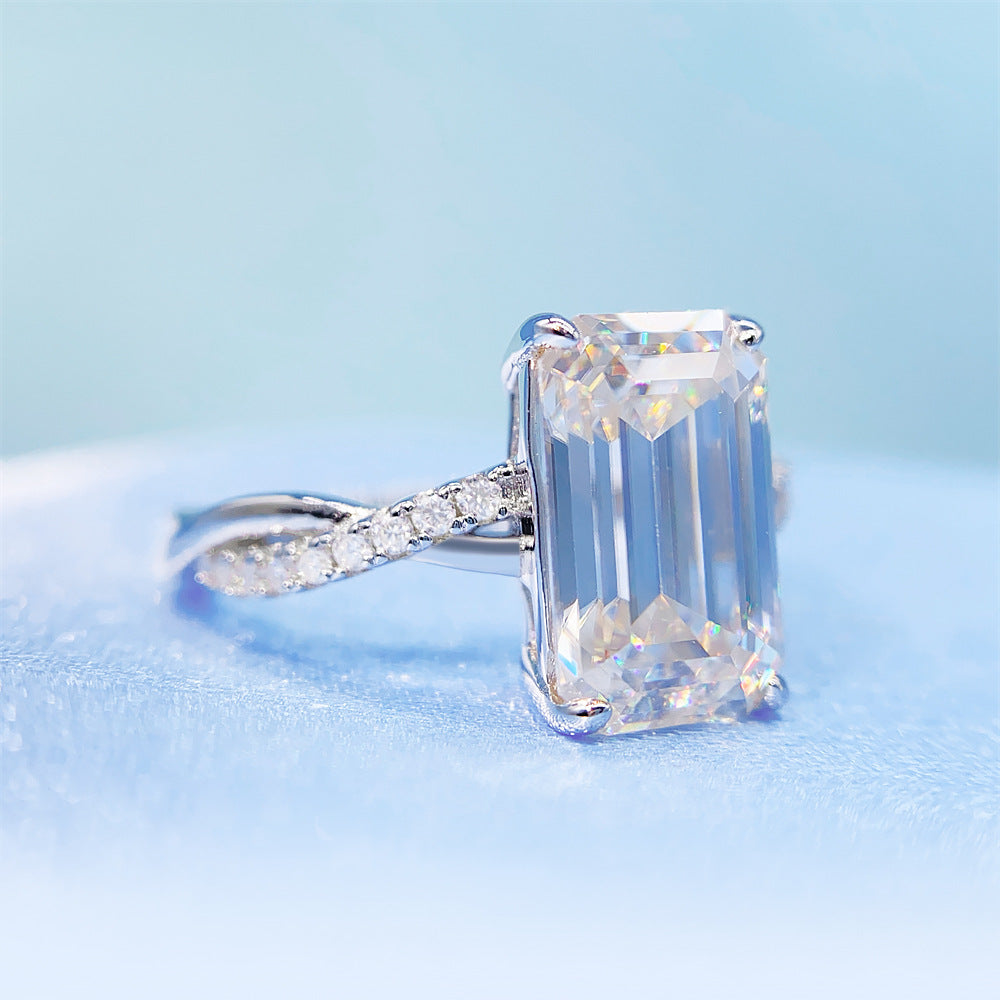 2026 Summer New S925 Silver 4ct Emerald Cut Moissanite Ring | Large 8x10mm D VVS1 | Caratix