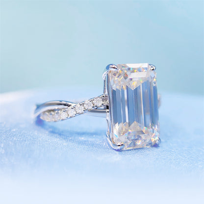 2026 Summer New S925 Silver 4ct Emerald Cut Moissanite Ring | Large 8x10mm D VVS1 | Caratix