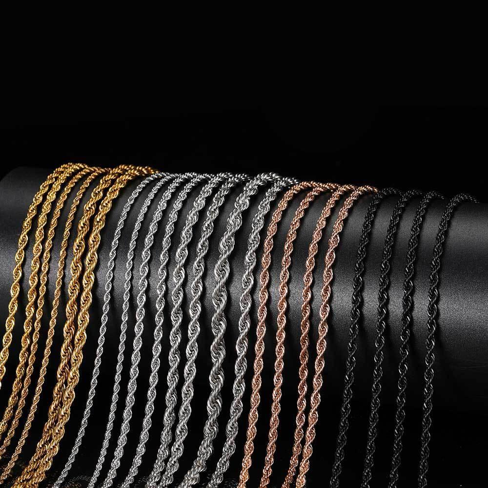 Stainless Steel Rope Chain Necklace 18K Gold Plated Unisex | Caratix Jewelry - CaratixJewelry