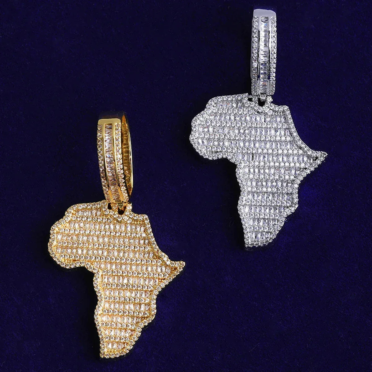 Iced Out Africa Map Pendant | Men's Real Copper CZ Motherland Necklace - CaratixJewelry