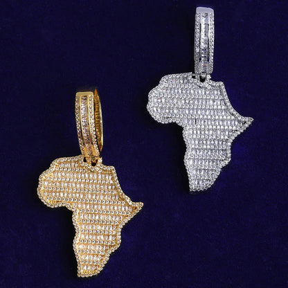 Iced Out Africa Map Pendant | Men's Real Copper CZ Motherland Necklace - CaratixJewelry
