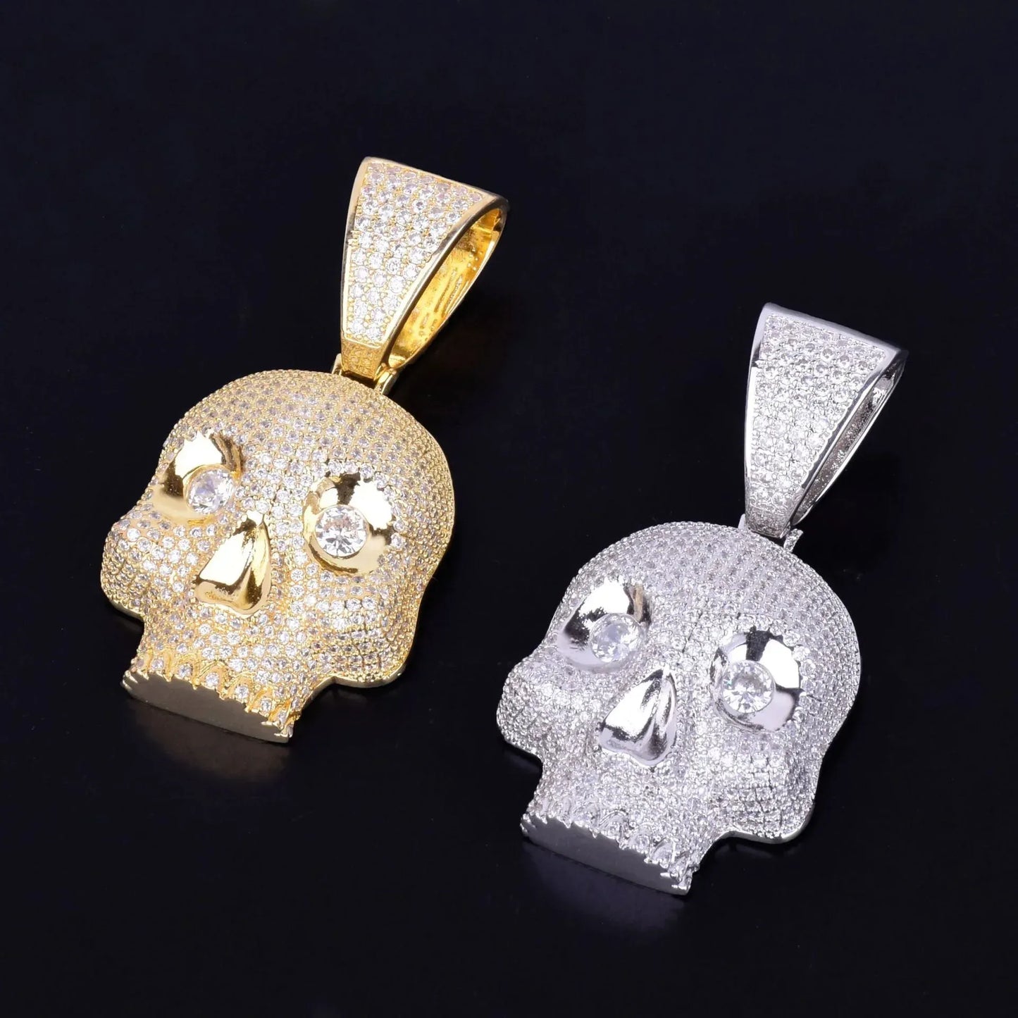 Men's Iced Out Skull Pendant Necklace | Gothic Hip Hop Skeleton Head | Premium Copper CZ Streetwear Bling | Edgy Rebel Jewelry | Caratix - CaratixJewelry