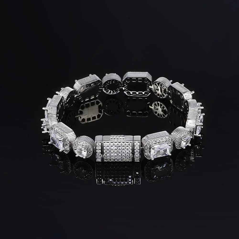 10mm Mixed Link Iced Out Cuban Chain Bracelet with Zircon | Flip Clasp Unisex Trendy Jewelry | Caratix Jewelry - CaratixJewelry