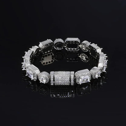 10mm Mixed Link Iced Out Cuban Chain Bracelet with Zircon | Flip Clasp Unisex Trendy Jewelry | Caratix Jewelry - CaratixJewelry