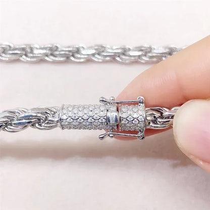 6mm Moissanite Rope Chain with Cuban-Style Clasp – 925 Sterling Silver Iced-Out Hip Hop Streetwear Necklace - CaratixJewelry