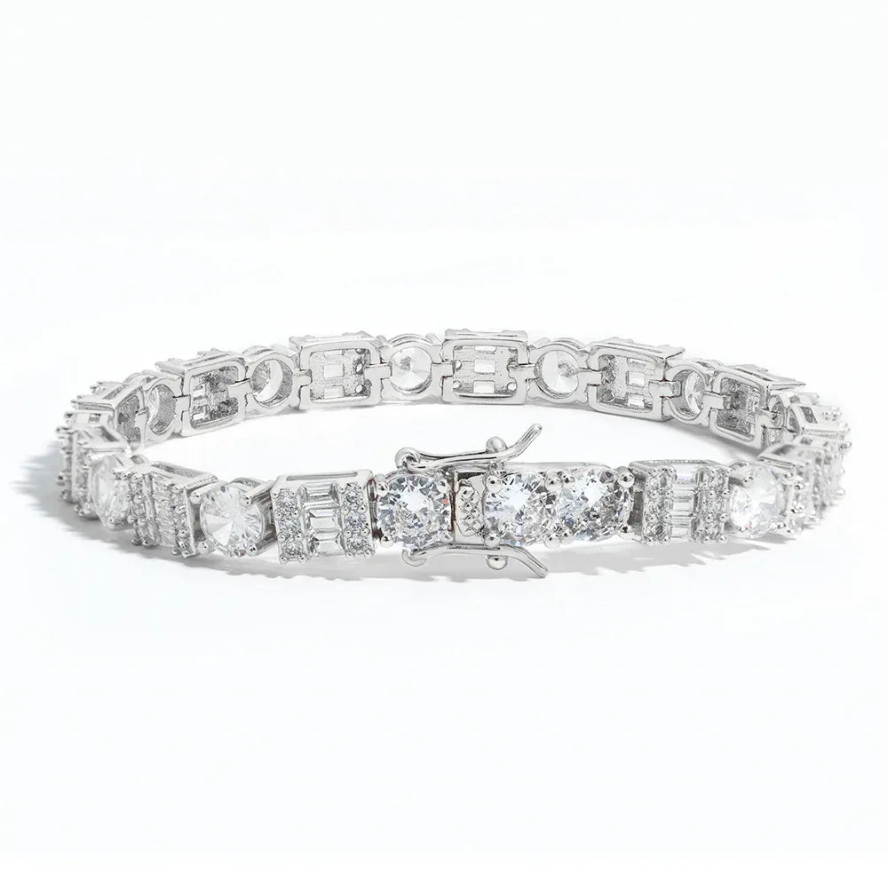 Custom 6.5mm Square & Round Mixed Tennis Bracelet | Secure Clasp Bling Jewelry | Caratix - CaratixJewelry
