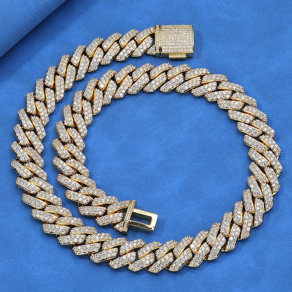 15mm Double-Row Moissanite Cuban Link Chain – S925 Sterling Silver -Cut Iced-Out Hip Hop Men’s Luxury Streetwear Necklace - CaratixJewelry