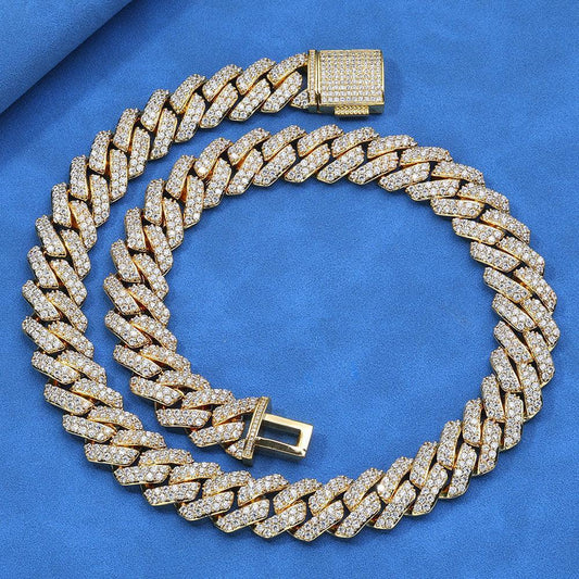 15mm Double-Row Moissanite Cuban Link Chain – S925 Sterling Silver -Cut Iced-Out Hip Hop Men’s Luxury Streetwear Necklace - CaratixJewelry