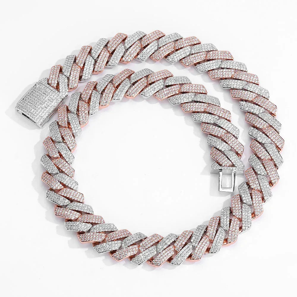 20mm Three-Row Cuban Chain Necklace with Zircon Stones - CaratixJewelry