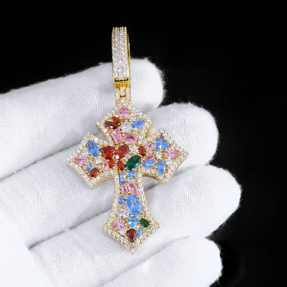 Colorful Zircon Cross Pendant Necklace Hip Hop Jewelry | Caratix Jewelry - CaratixJewelry