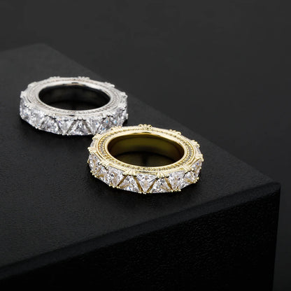 Men's Iced Out Triangle Motif Ring | Trillion Cut Zirconia Band | Caratix