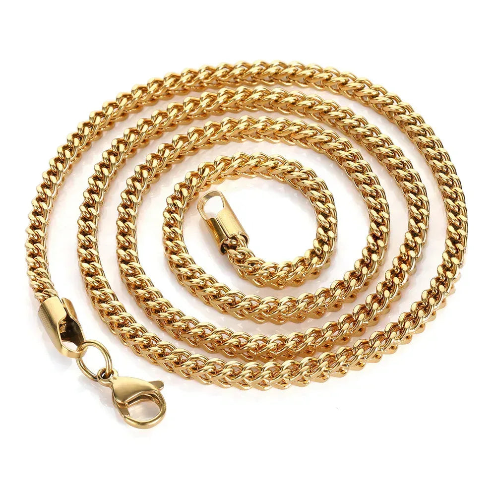 3mm Stainless Steel Reverse Link Necklace with 18K Gold Titanium Steel for Men | Caratix Jewelry - CaratixJewelry