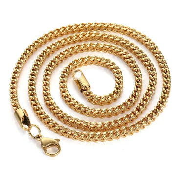 3mm Stainless Steel Reverse Link Necklace with 18K Gold Titanium Steel for Men | Caratix Jewelry - CaratixJewelry