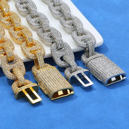Gold Chain 16mm S925 Silver Pig Nose Cuban Link Necklace – CZ Stones, Custom Rapper Jewelry for Men | Caratix Jewelry - CaratixJewelry