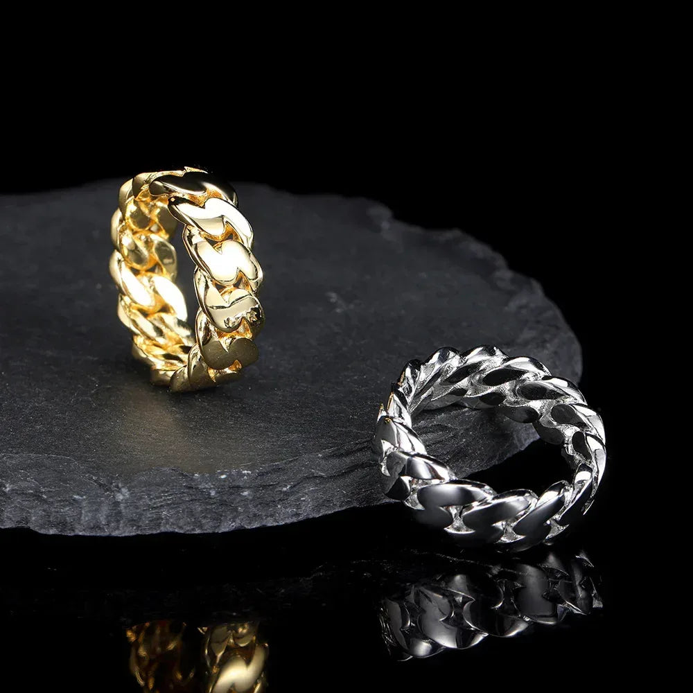 8mm Polished Cuban Link Ring with 18K Gold Plating for Men | Trendy Hip Hop Jewelry | Caratix Jewelry - CaratixJewelry