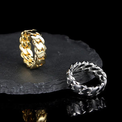 8mm Polished Cuban Link Ring with 18K Gold Plating for Men | Trendy Hip Hop Jewelry | Caratix Jewelry - CaratixJewelry