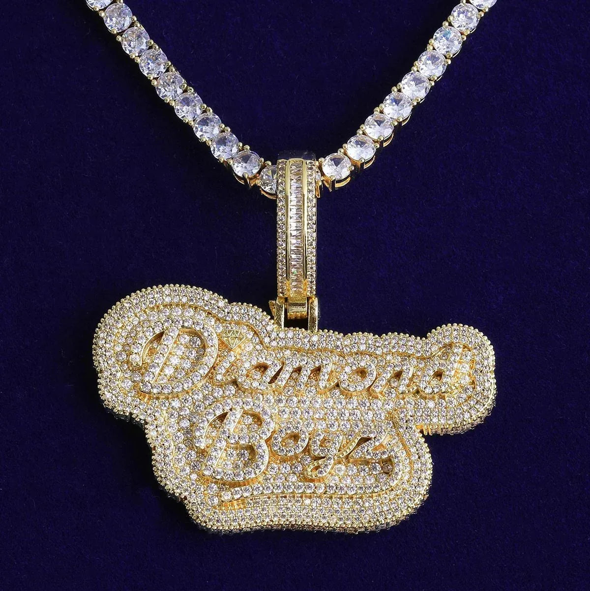 Iced Out " Boyz" Letter Pendant | Men's Real Copper CZ Necklace - CaratixJewelry