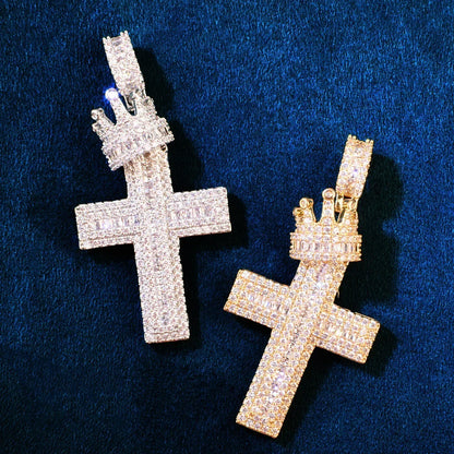 Crown Cross Pendant Necklace | CZ Iced Out Hip Hop Punk Men’s - CaratixJewelry