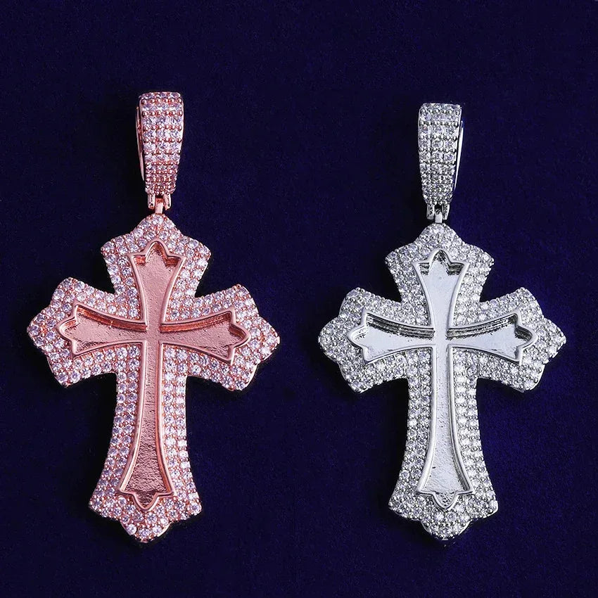 Iced Out Classic Cross Pendant | Men's Heavyweight Real Copper CZ Necklace - CaratixJewelry