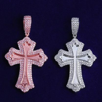 Iced Out Classic Cross Pendant | Men's Heavyweight Real Copper CZ Necklace - CaratixJewelry