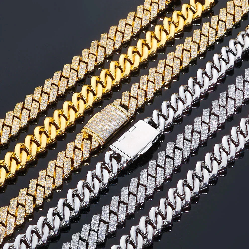 14mm Mixed-Cut Moissanite T-Bar Chain for Men – S925 Sterling Silver Luxury Hip Hop Necklace - CaratixJewelry