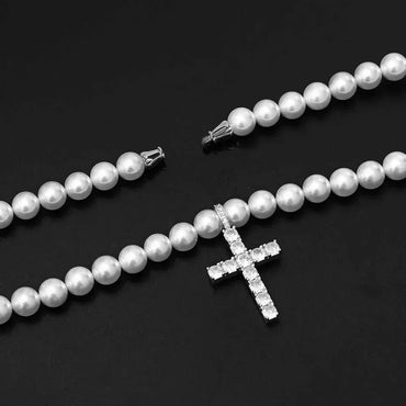 8mm–10mm Pearl Necklace with Cross Butterfly Letter Pendant for Men & Women | Caratix Jewelry - CaratixJewelry