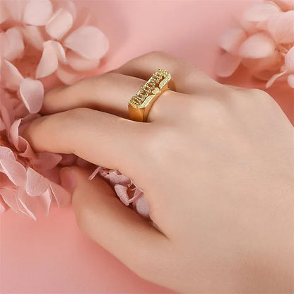Custom Women's Name Ring | Diamond-Cut Heart Motif Statement Band | Caratix