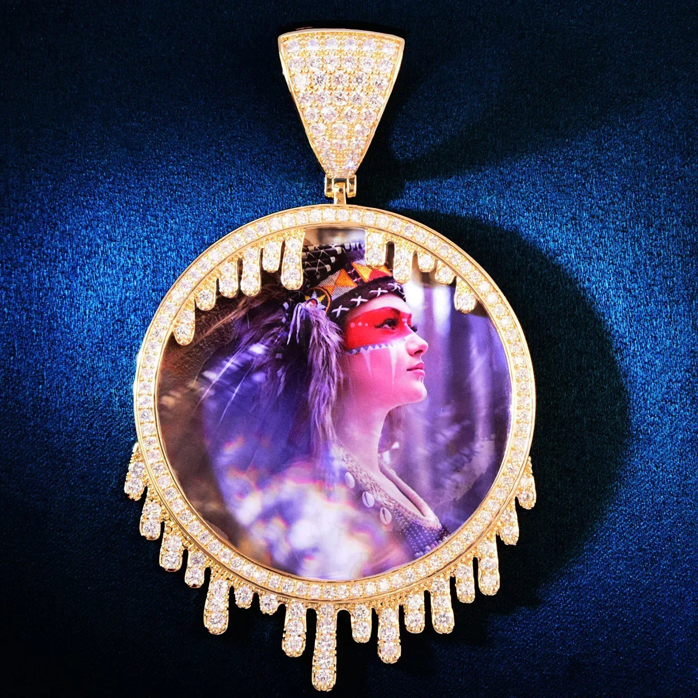 Teardrop Photo Pendant | Solid CZ Iced Out DIY Custom Picture Hip Hop Necklace - CaratixJewelry
