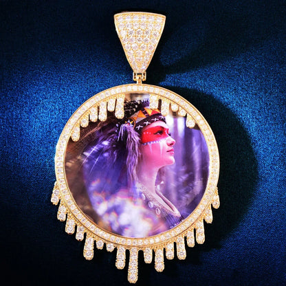 Teardrop Photo Pendant | Solid CZ Iced Out DIY Custom Picture Hip Hop Necklace - CaratixJewelry
