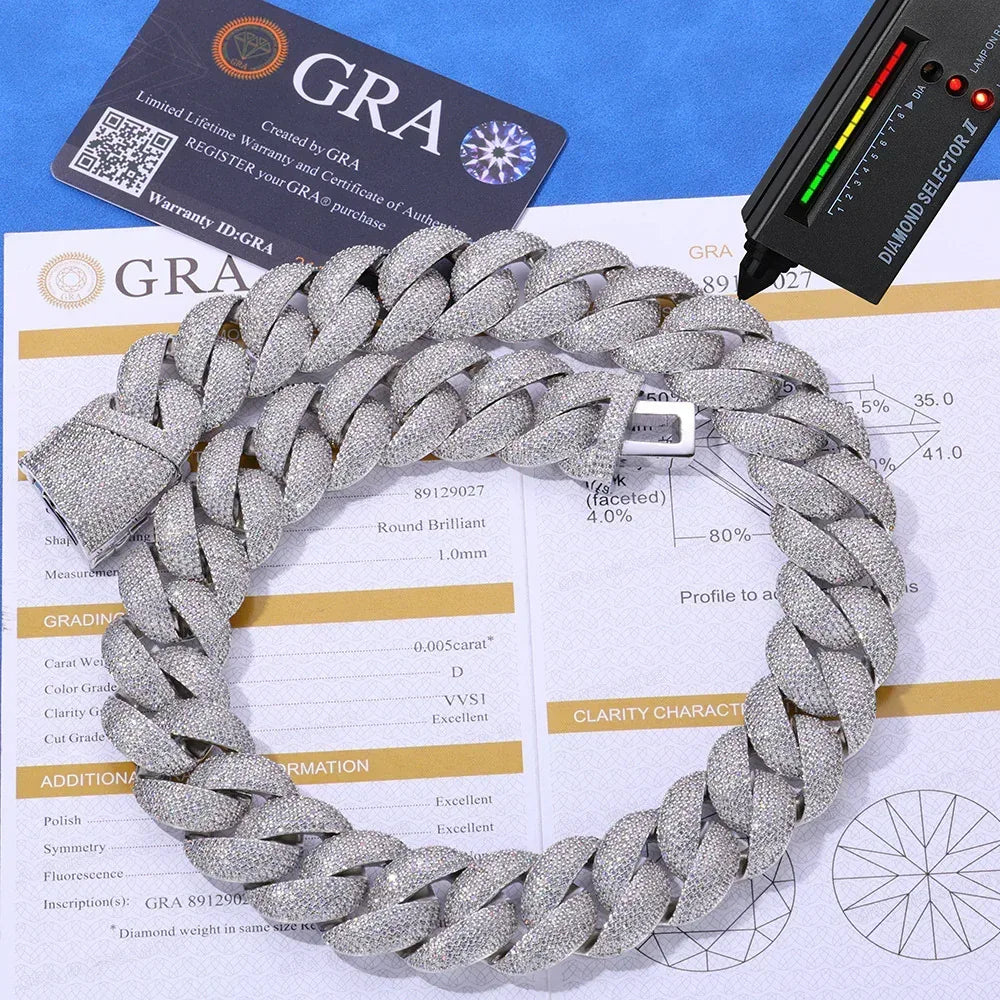 24mm Bubble Cuban Link Moissanite Chain for Men – S925 Sterling Silver Luxury Hip Hop Necklace - CaratixJewelry